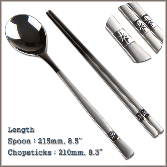 Sanded Two Tone Sun Korean Stainless Steel Chopsticks & Spoon Adorable Practical
